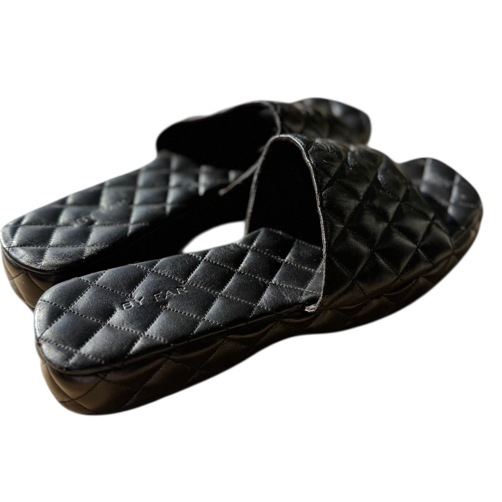 BY FAR Black Quilted Leather Mule Sandals Size 40
